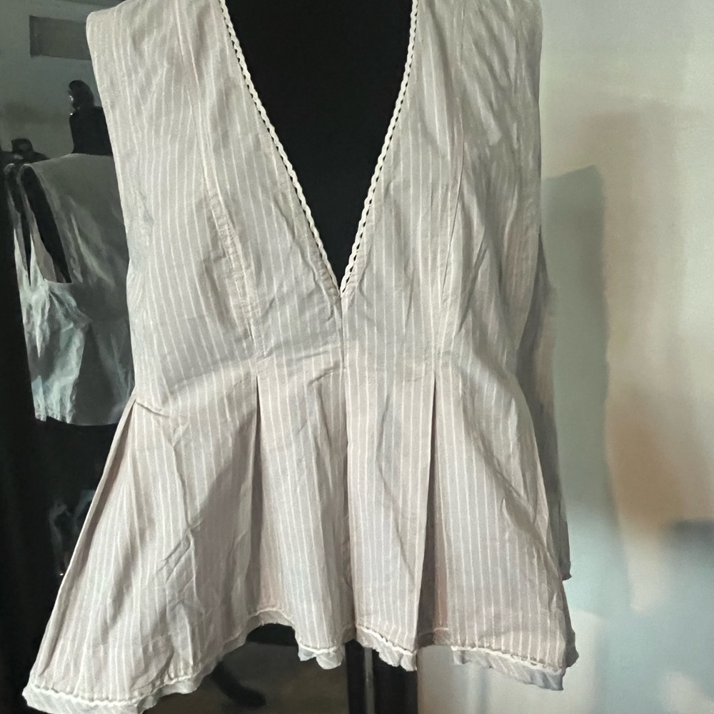 Free people, blouse size extra large, pastel, pink, and white striped